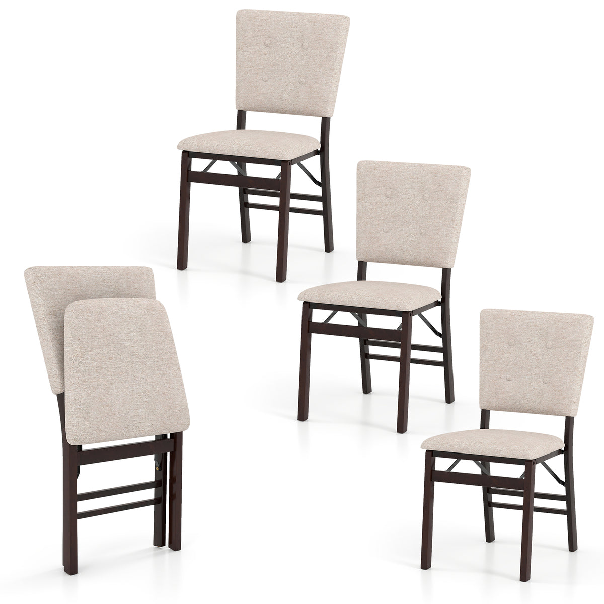 Foldable Dining Chair Set of 4 Armless Kitchen Chair with Padded Seat and Tilt Backrest-Beige-Dining Chairs-DECOROLALA