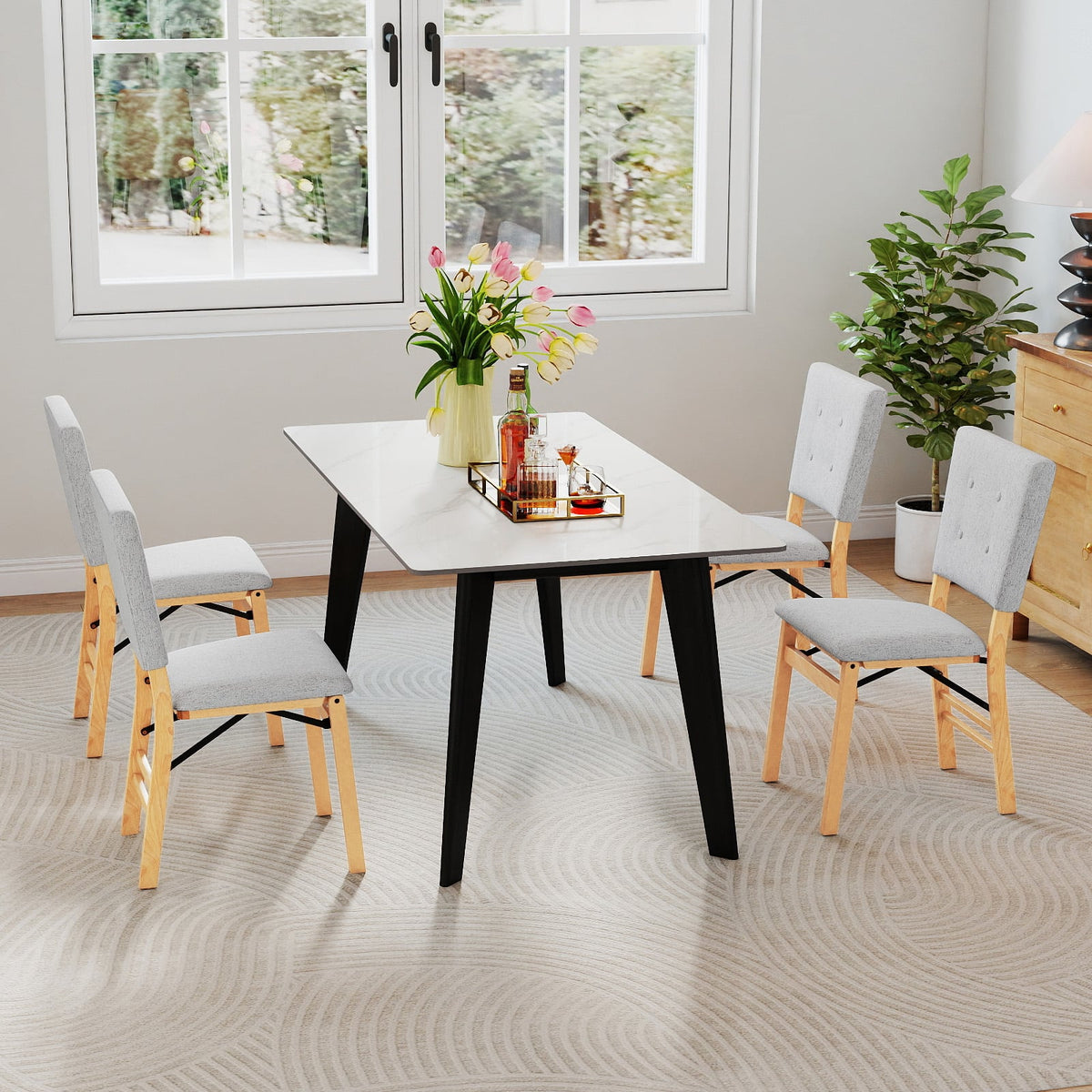 Foldable Dining Chair Set of 4 Armless Kitchen Chair with Padded Seat and Tilt Backrest-Gray-Dining Chairs-DECOROLALA