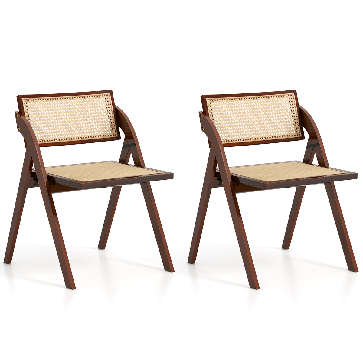Foldable Dining Chairs Set of 2 with Woven Rattan Backrest-Brown-Dining Chairs-DECOROLALA
