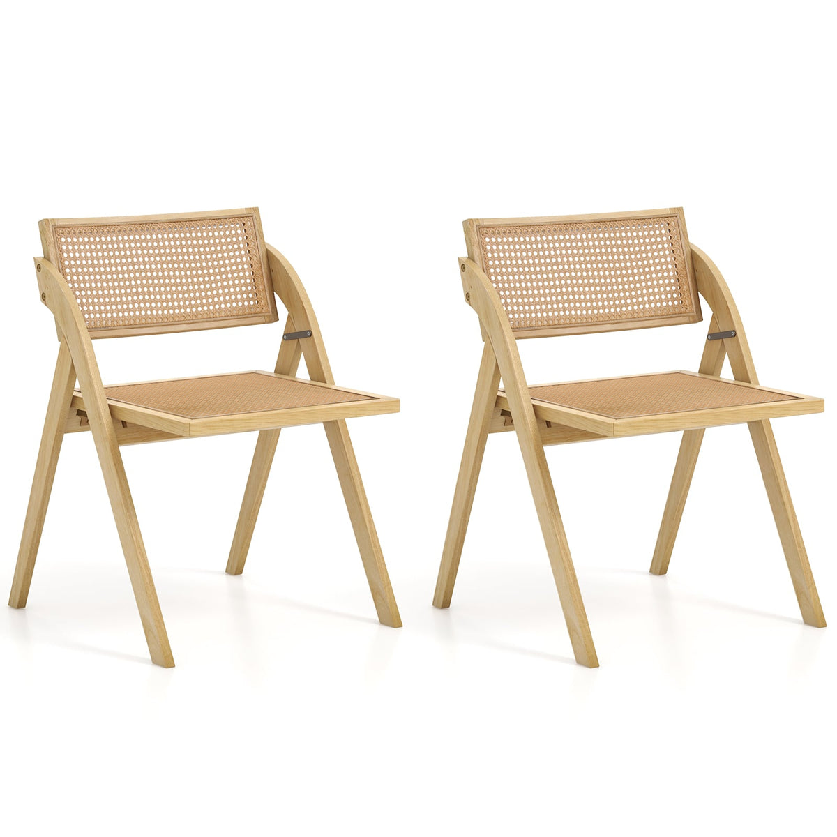 Foldable Dining Chairs Set of 2 with Woven Rattan Backrest-Natural-Dining Chairs-DECOROLALA