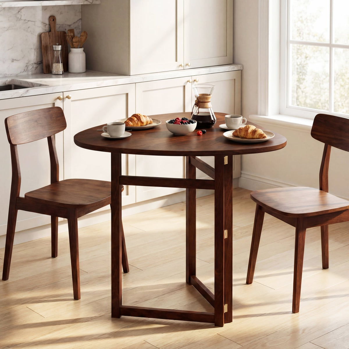 Foldable Dining Table 31.5" Triangular Small Kitchen Table for 2-Walnut-Dining Tables-DECOROLALA