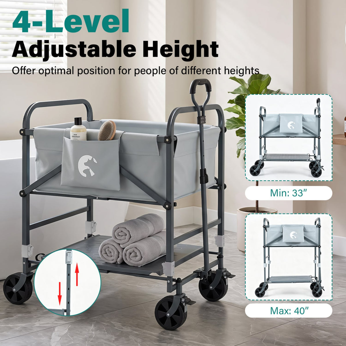 Foldable Dog Bath Cart with Adjustable Height & 4 Wheels for Pets-Gray-Dog Supplies-DECOROLALA