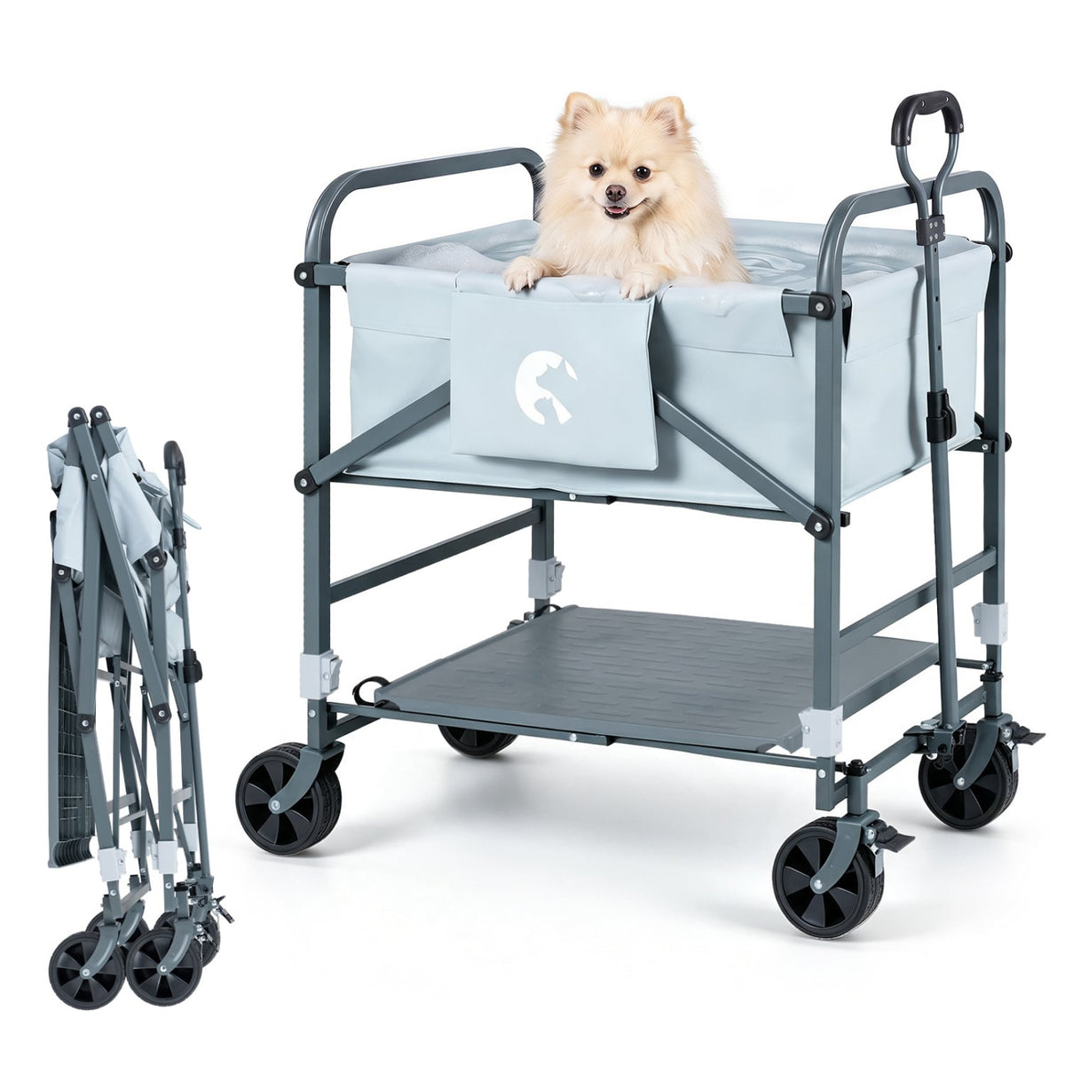 Foldable Dog Bath Cart with Adjustable Height & 4 Wheels for Pets-Gray-Dog Supplies-DECOROLALA