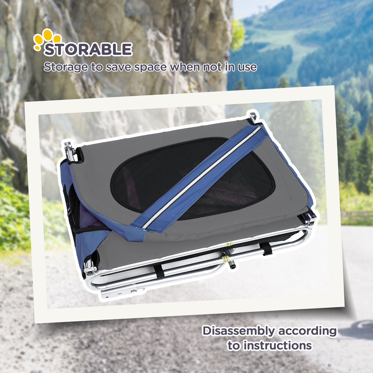 Foldable Dog Bike Trailer - Blue and Grey Medium Pet Cart-Dogs-DECOROLALA