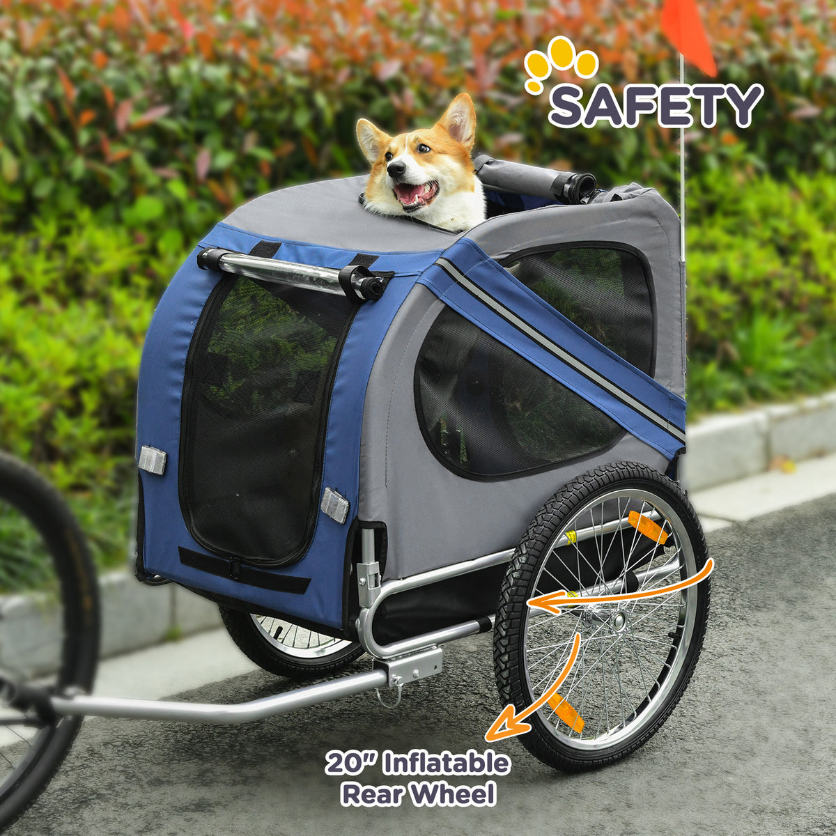 Foldable Dog Bike Trailer - Blue and Grey Medium Pet Cart-Dogs-DECOROLALA