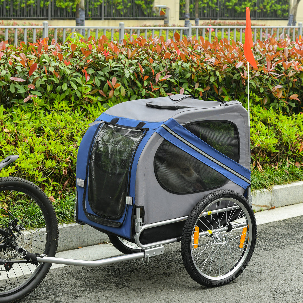 Foldable Dog Bike Trailer - Blue and Grey Medium Pet Cart-Dogs-DECOROLALA