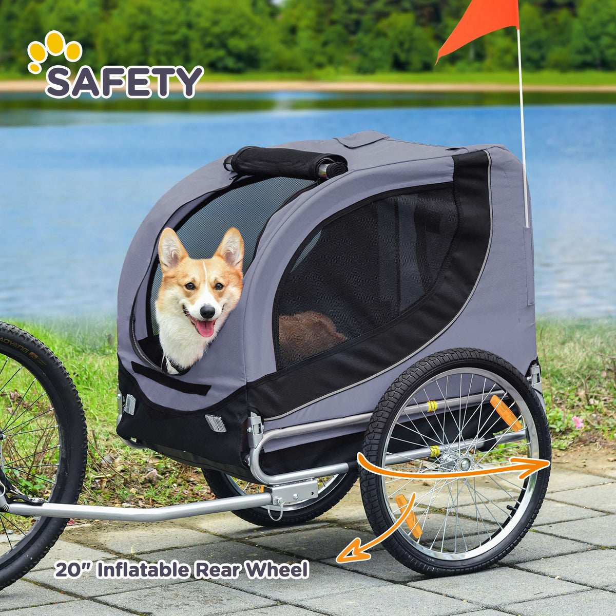Foldable Dog Bike Trailer - Grey for Medium Dogs-Dogs-DECOROLALA