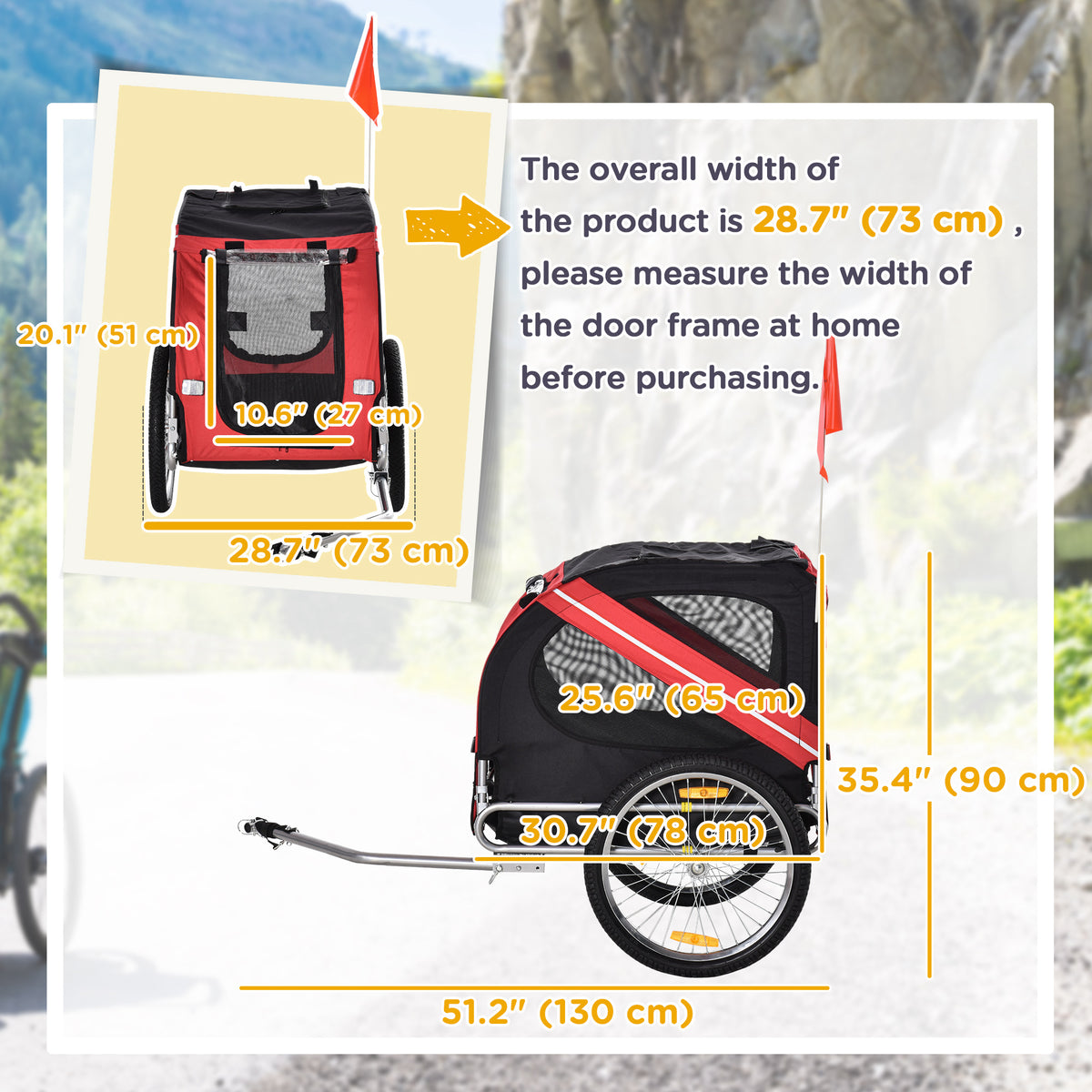 Foldable Dog Bike Trailer Pet Cart - Red/Black 44lb Capacity-Dogs-DECOROLALA