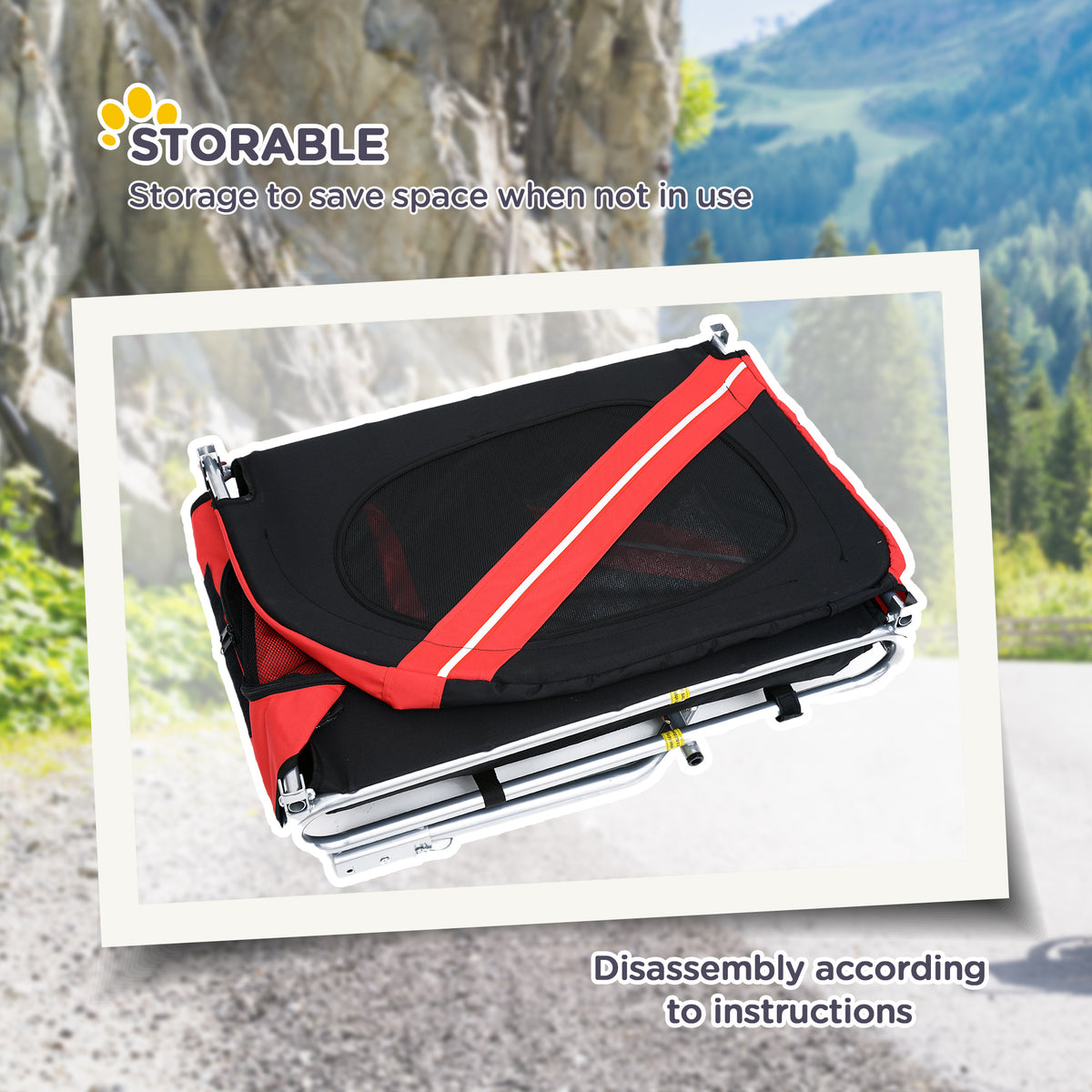 Foldable Dog Bike Trailer Pet Cart - Red/Black 44lb Capacity-Dogs-DECOROLALA