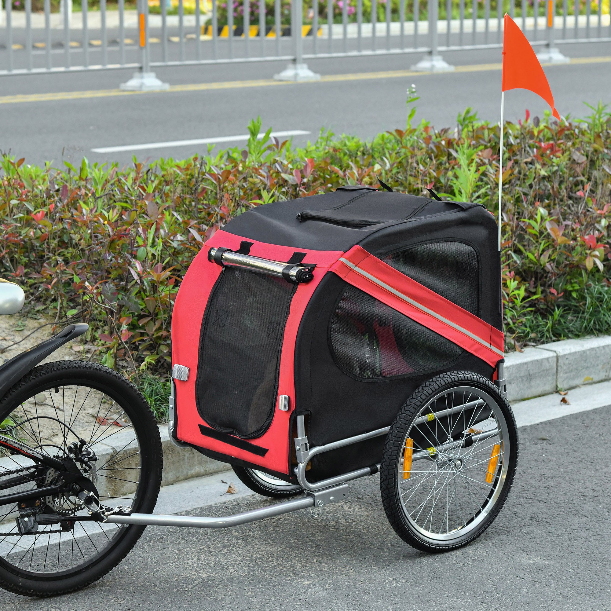 Foldable Dog Bike Trailer Pet Cart - Red/Black 44lb Capacity-Dogs-DECOROLALA