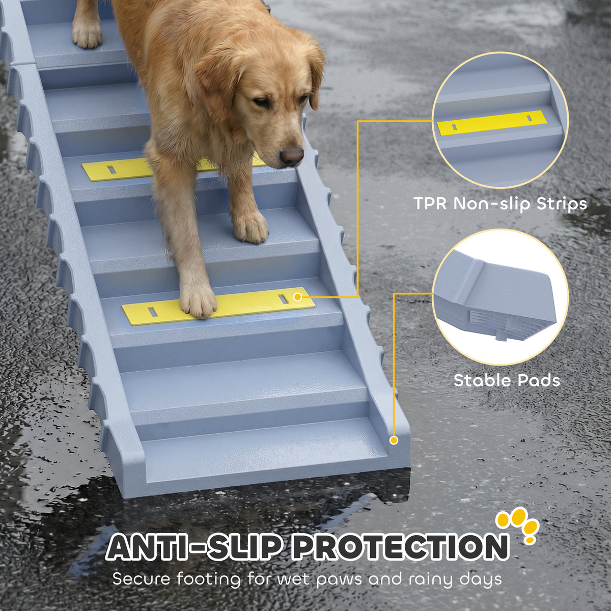 Foldable Dog Car Ramp - 60.6" Anti-Slip 10-Step Pet Stairs, Grey-Dogs-DECOROLALA