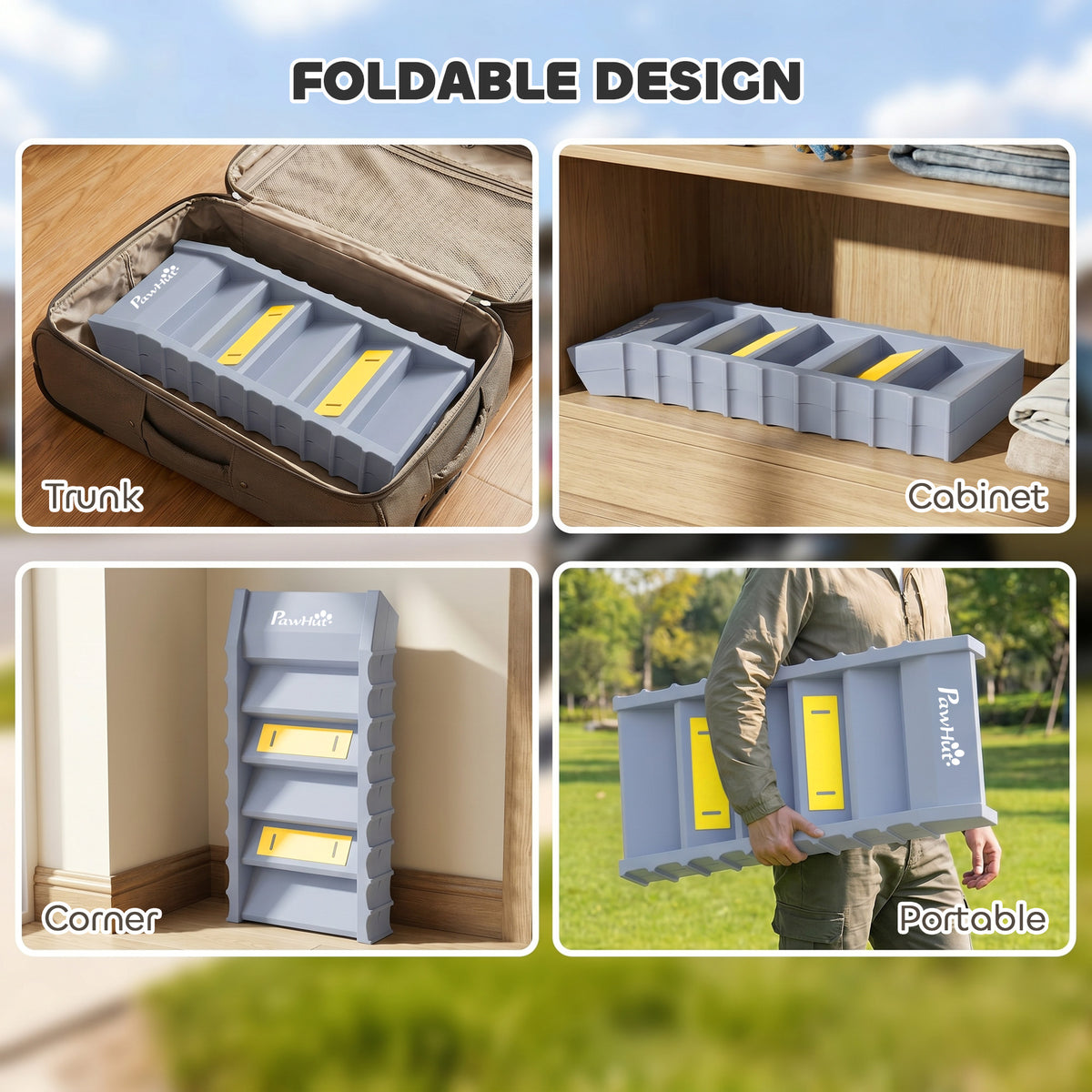 Foldable Dog Car Ramp - 60.6" Anti-Slip 10-Step Pet Stairs, Grey-Dogs-DECOROLALA