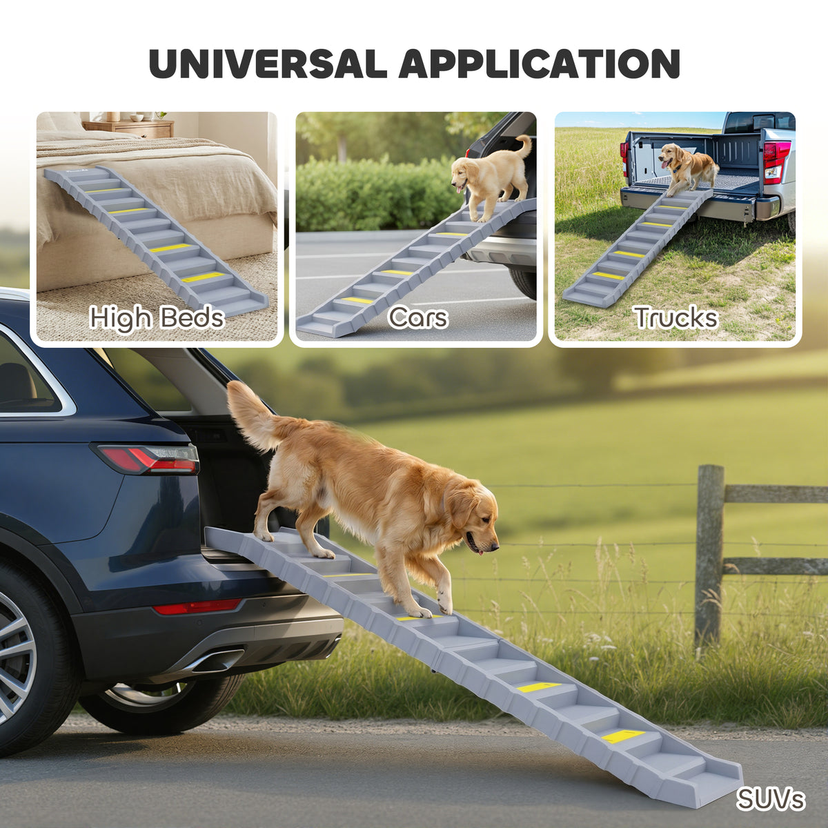 Foldable Dog Car Ramp - 60.6" Anti-Slip 10-Step Pet Stairs, Grey-Dogs-DECOROLALA
