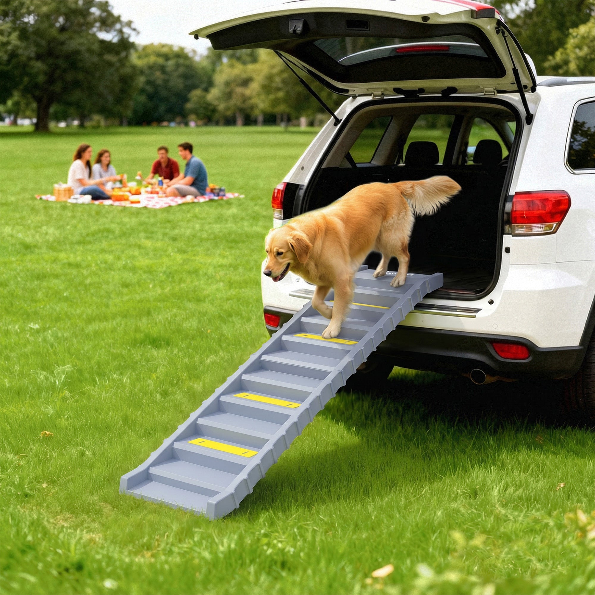 Foldable Dog Car Ramp - 60.6" Anti-Slip 10-Step Pet Stairs, Grey-Dogs-DECOROLALA