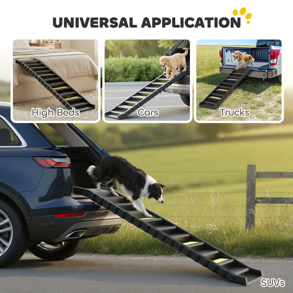 Foldable Dog Car Ramp - 60.6" Anti-Slip Pet Stairs Black-Dogs-DECOROLALA