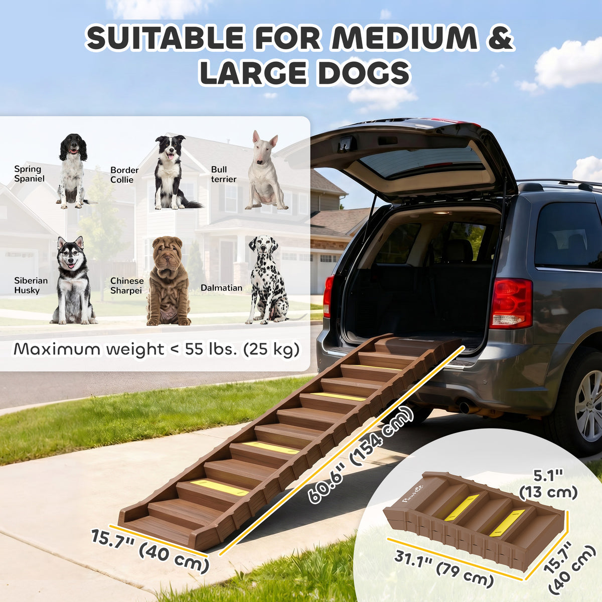 Foldable Dog Car Ramp - Brown 60" Anti-Slip Pet Steps for SUVs-Dogs-DECOROLALA