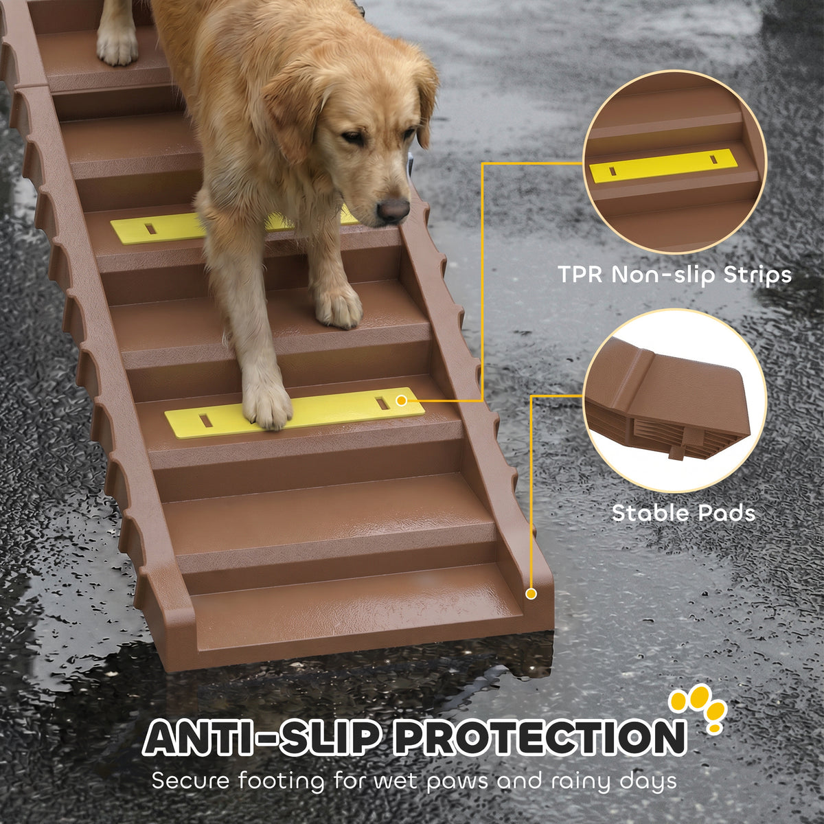 Foldable Dog Car Ramp - Brown 60" Anti-Slip Pet Steps for SUVs-Dogs-DECOROLALA