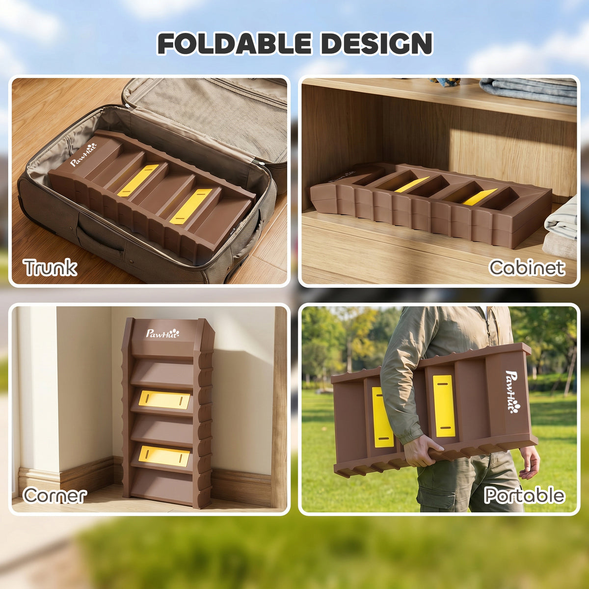 Foldable Dog Car Ramp - Brown 60" Anti-Slip Pet Steps for SUVs-Dogs-DECOROLALA