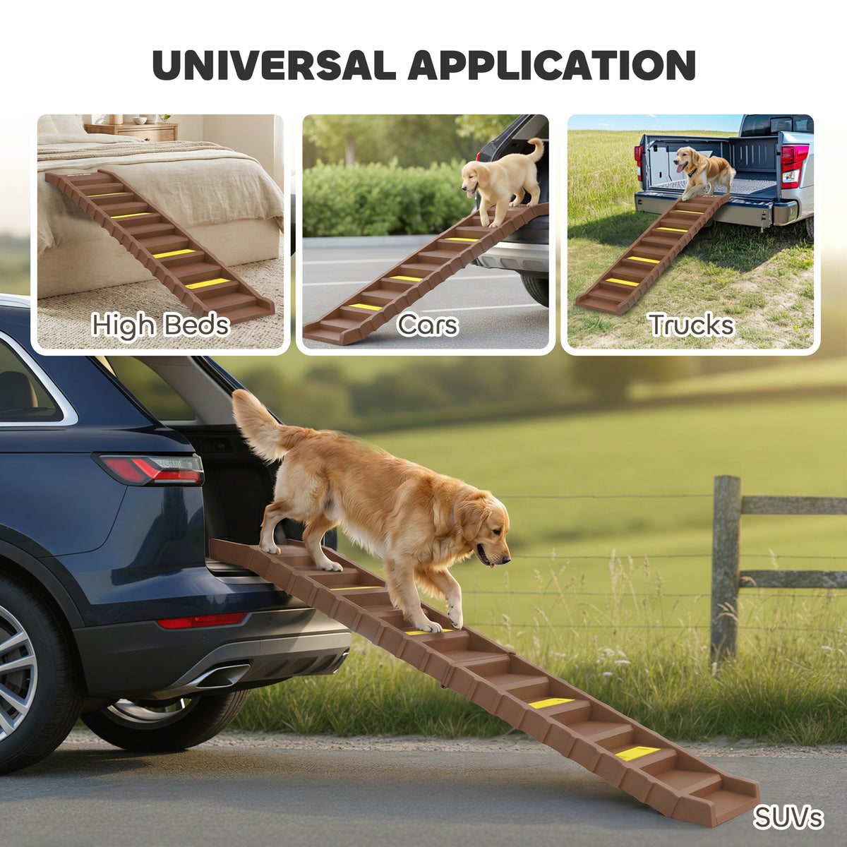 Foldable Dog Car Ramp - Brown 60" Anti-Slip Pet Steps for SUVs-Dogs-DECOROLALA