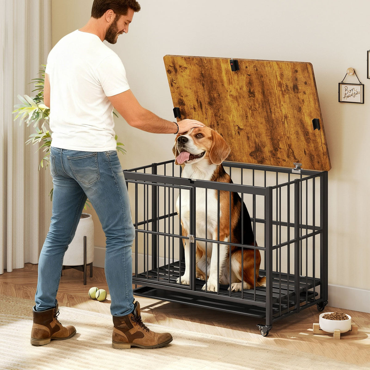 Foldable Dog Crate Furniture with Removable Tray and Lockable Door-L-Dog Kennels-DECOROLALA