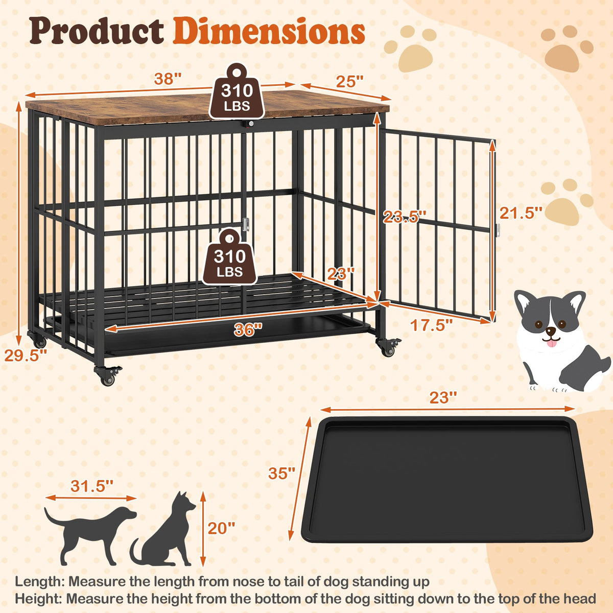 Foldable Dog Crate Furniture with Removable Tray and Lockable Door-L-Dog Kennels-DECOROLALA