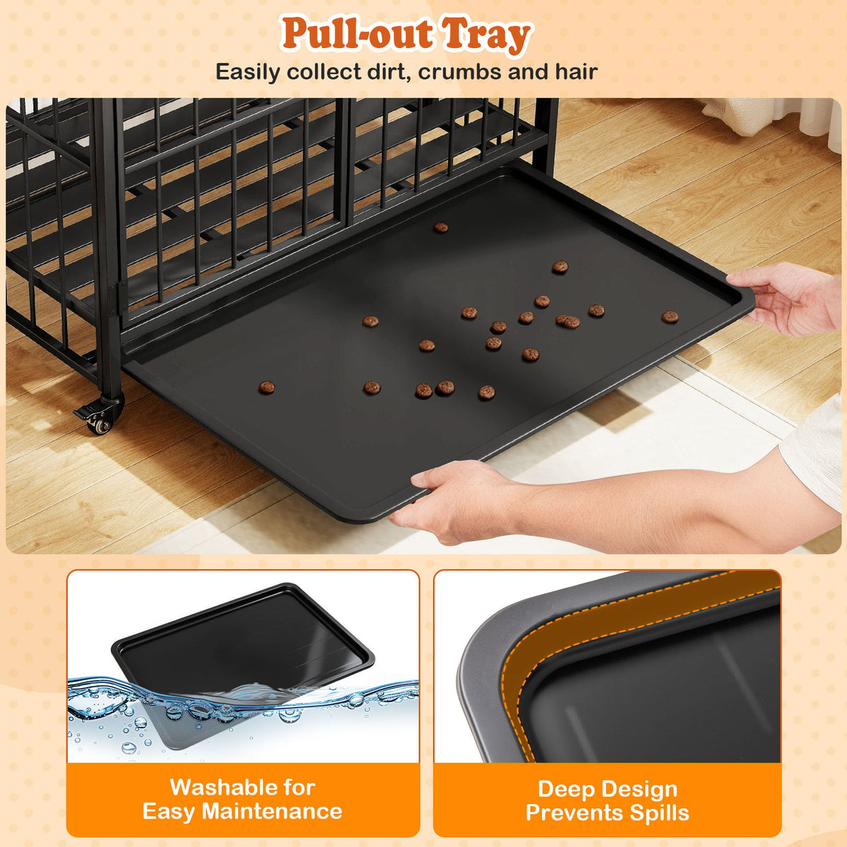 Foldable Dog Crate Furniture with Removable Tray and Lockable Door-L-Dog Kennels-DECOROLALA