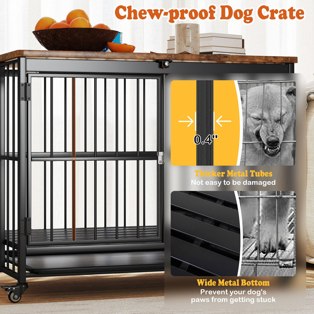 Foldable Dog Crate Furniture with Removable Tray and Lockable Door-L-Dog Kennels-DECOROLALA