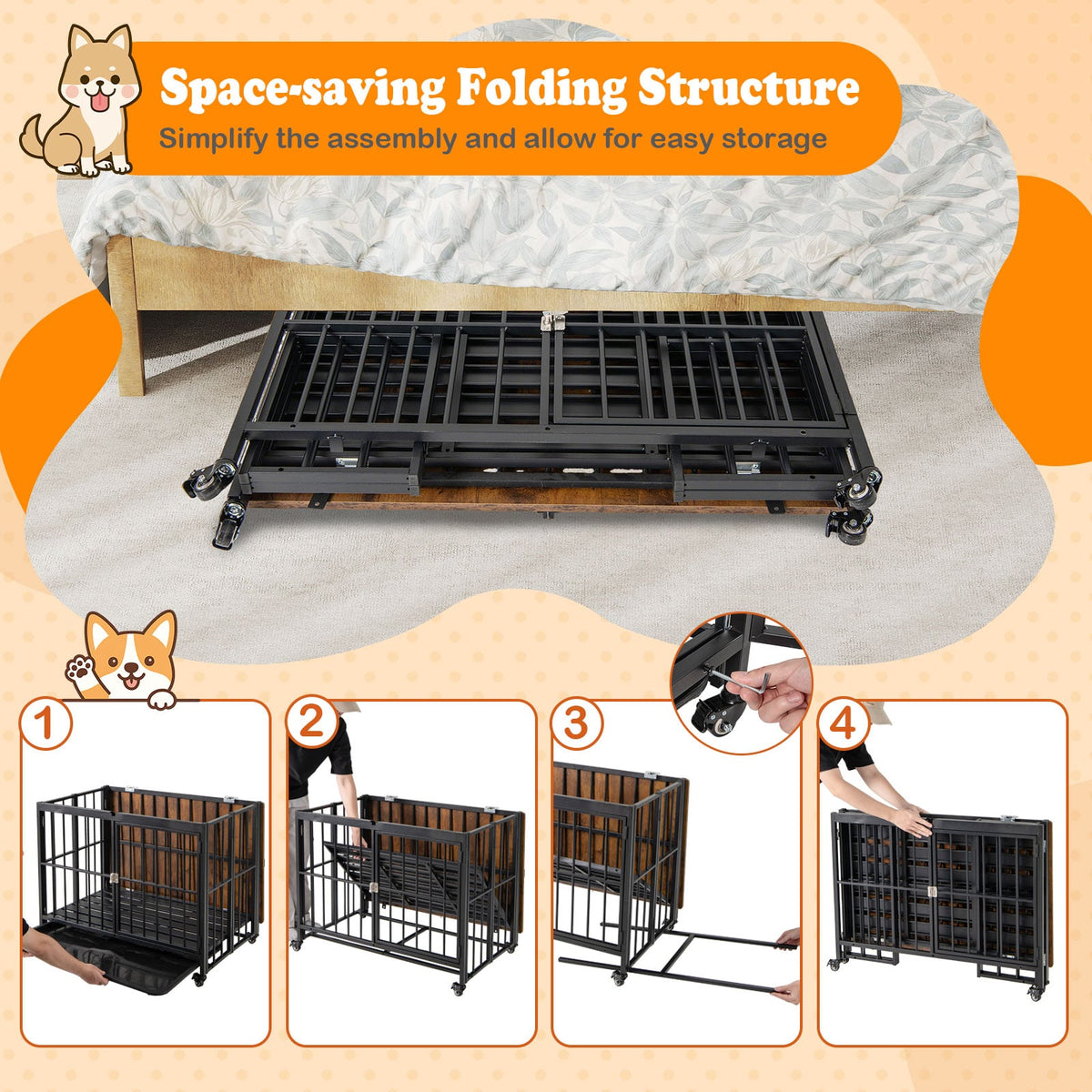 Foldable Dog Crate Furniture with Removable Tray and Lockable Door-L-Dog Kennels-DECOROLALA