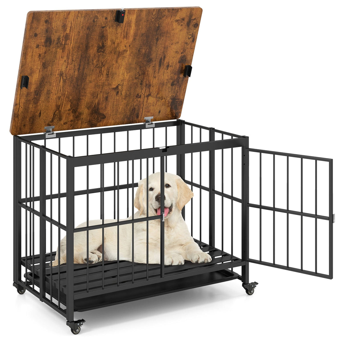 Foldable Dog Crate Furniture with Removable Tray and Lockable Door-L-Dog Kennels-DECOROLALA