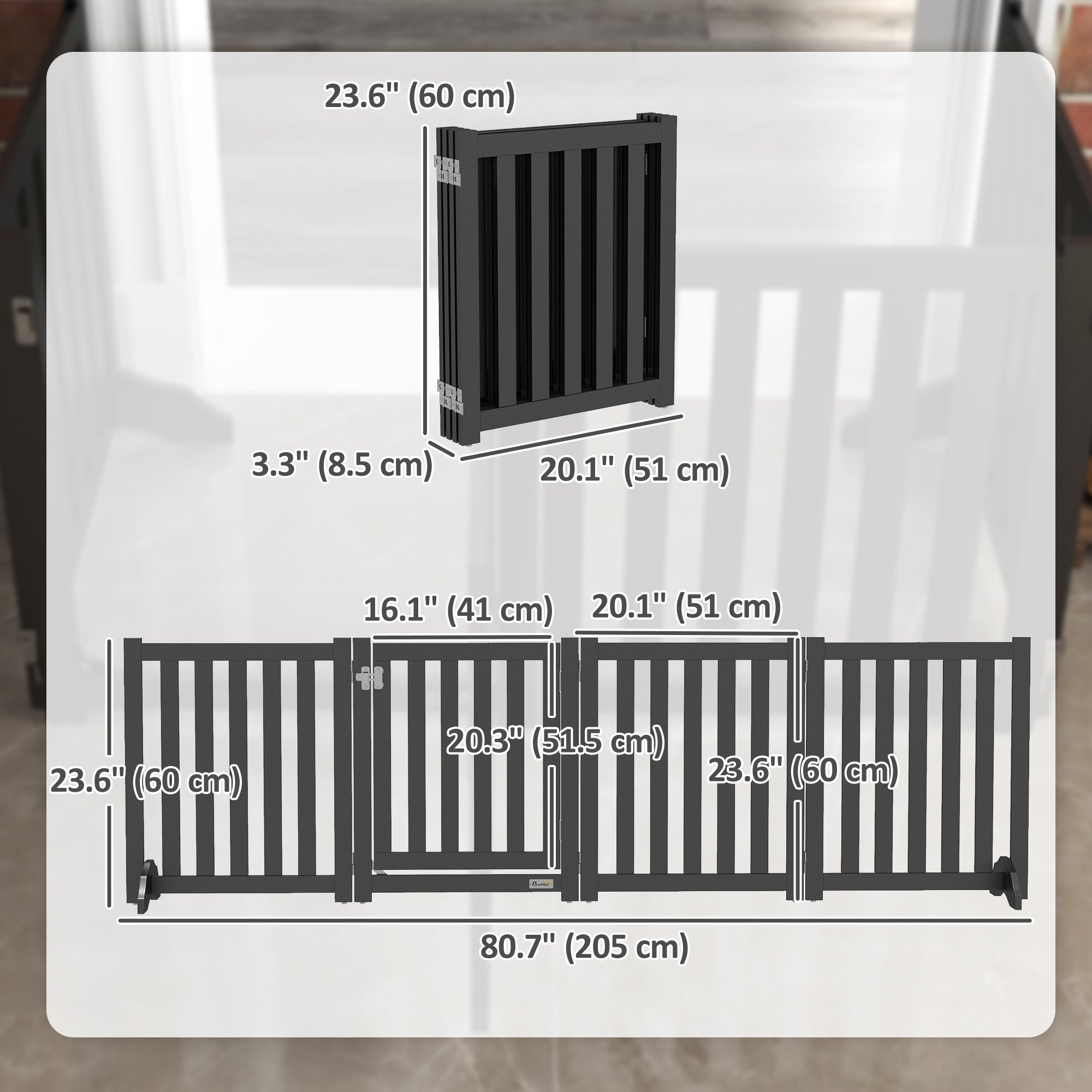 Foldable Dog Gate with Door, 4 Panels Fressstanding Pet Gate, Black-Dogs-DECOROLALA