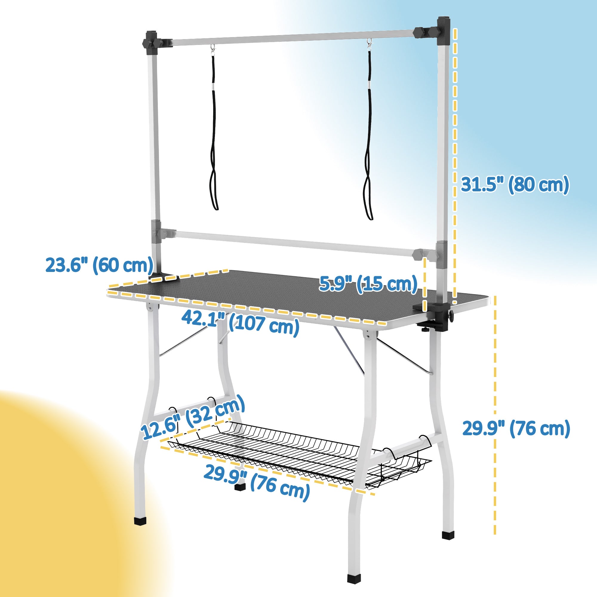 Foldable Dog Grooming Table with Adjustable Grooming Arms, Storage Shelf, Two Nooses, 42" x 24" x 61", Black-Dogs-DECOROLALA