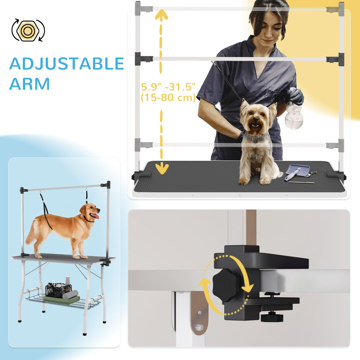 Foldable Dog Grooming Table with Shelf & Dual Arms - 42" Black-Dogs-DECOROLALA