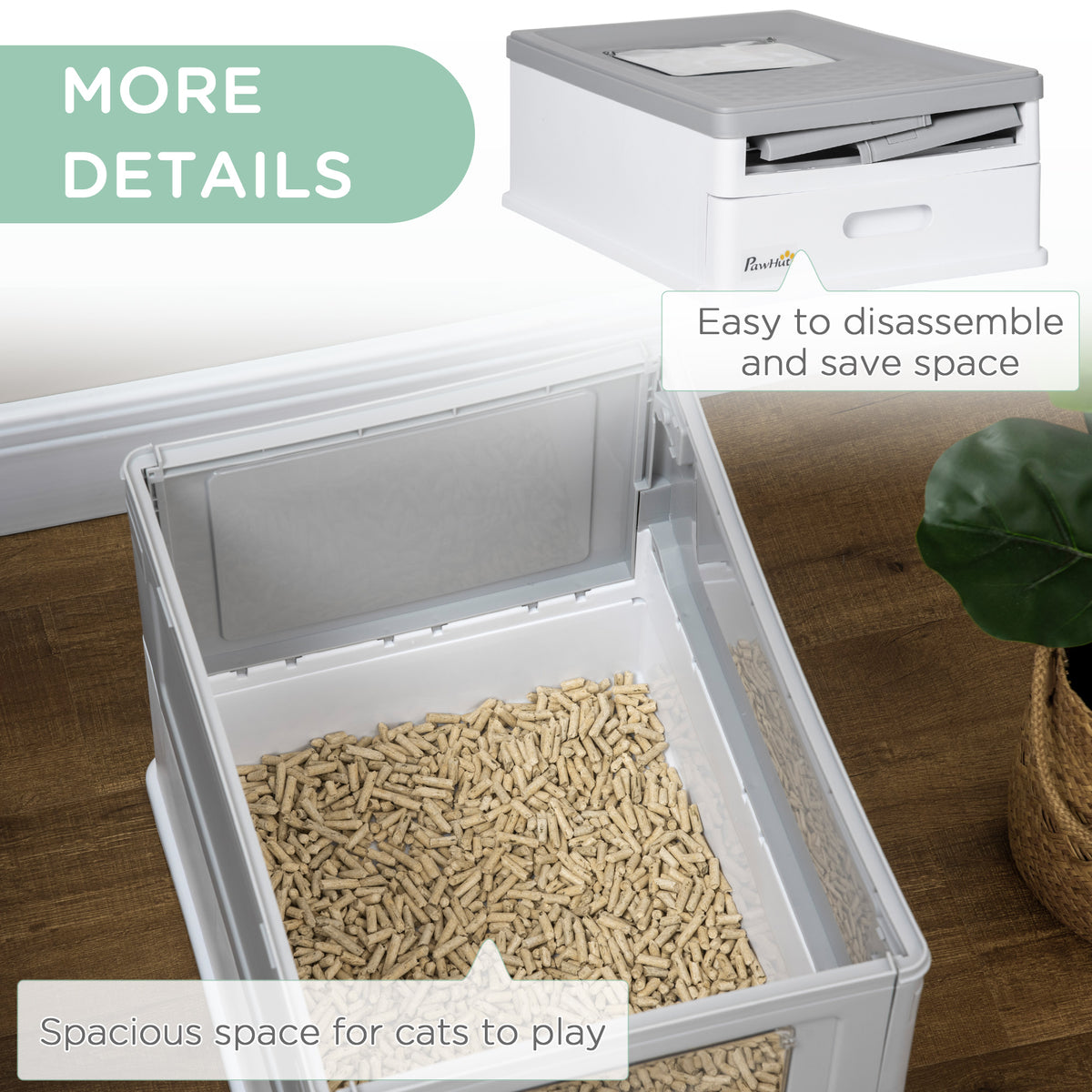 Foldable Enclosed Cat Litter Box with Scoop and Tray - Grey-Cats-DECOROLALA