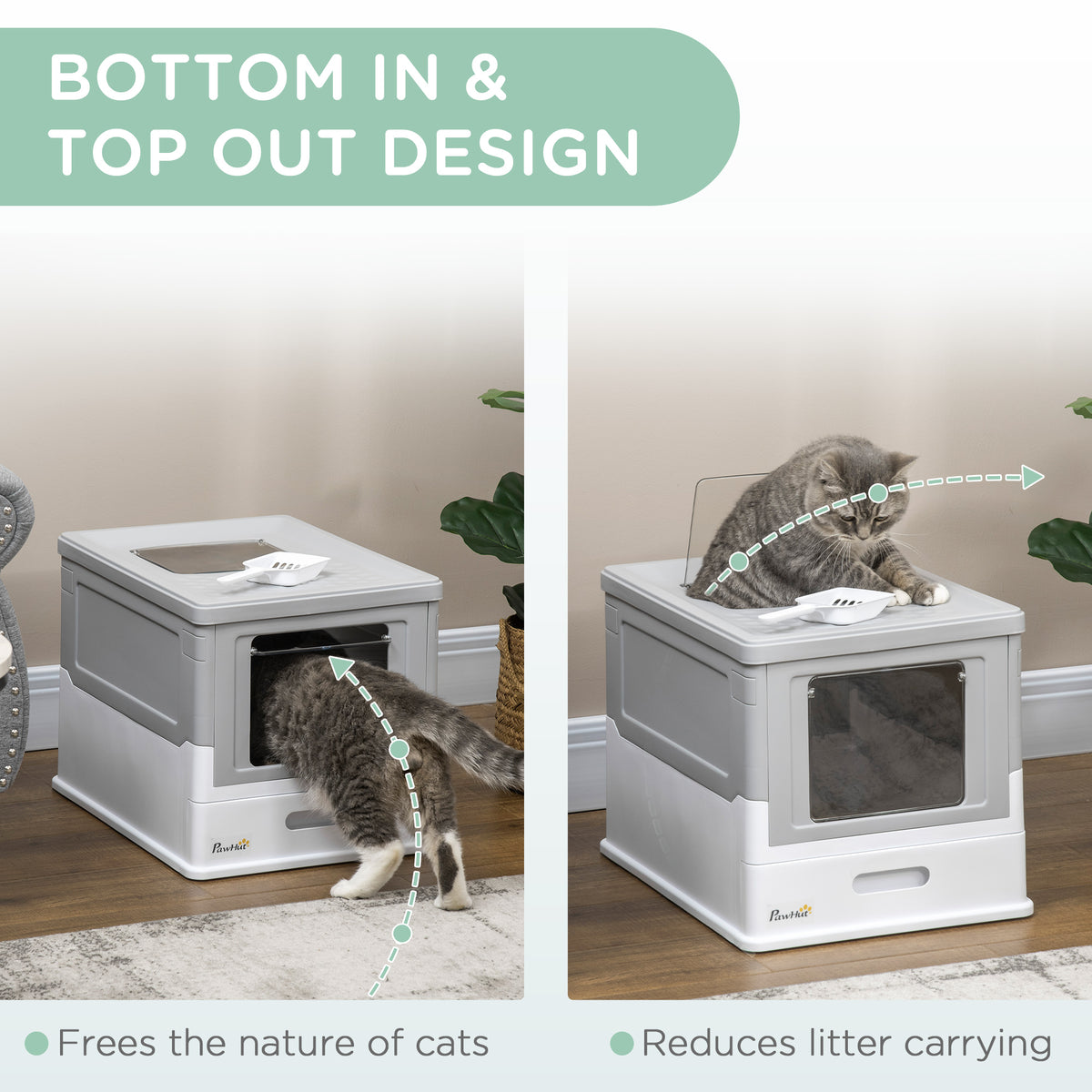 Foldable Enclosed Cat Litter Box with Scoop and Tray - Grey-Cats-DECOROLALA