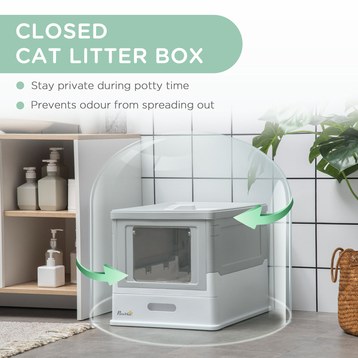Foldable Enclosed Cat Litter Box with Scoop and Tray - Grey-Cats-DECOROLALA