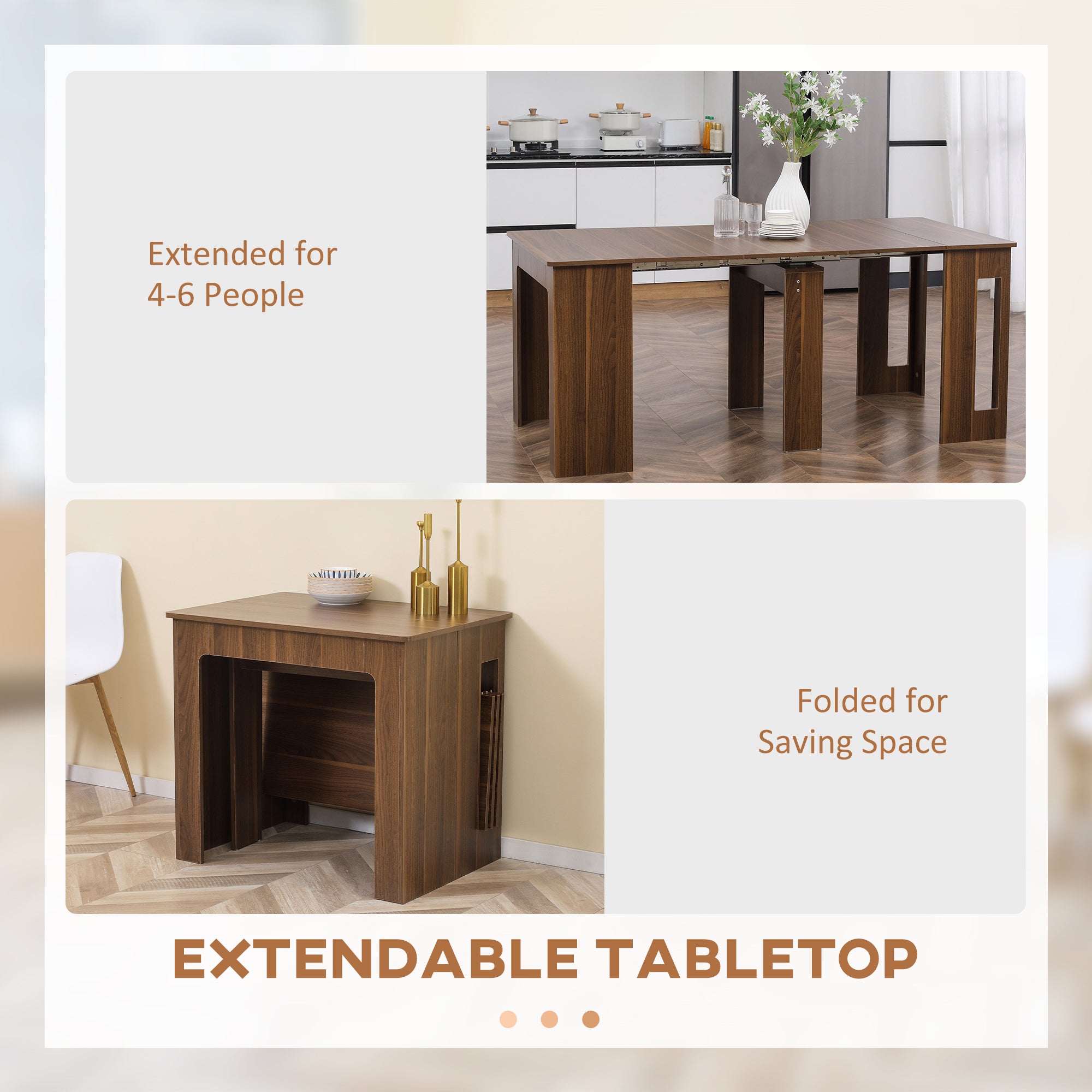 Foldable Extendable Dining Table - Light Brown, Seats 6, 23.6"-70.9"-DECOROLALA