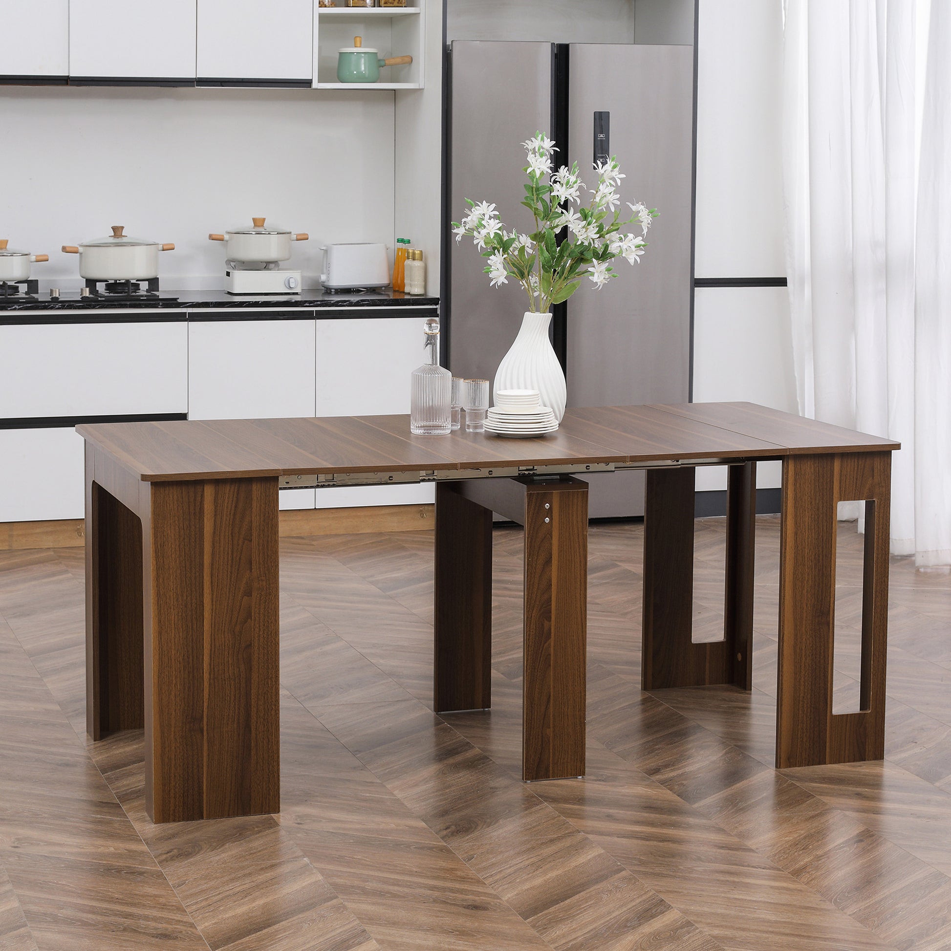 Foldable Extendable Dining Table - Light Brown, Seats 6, 23.6"-70.9"-DECOROLALA