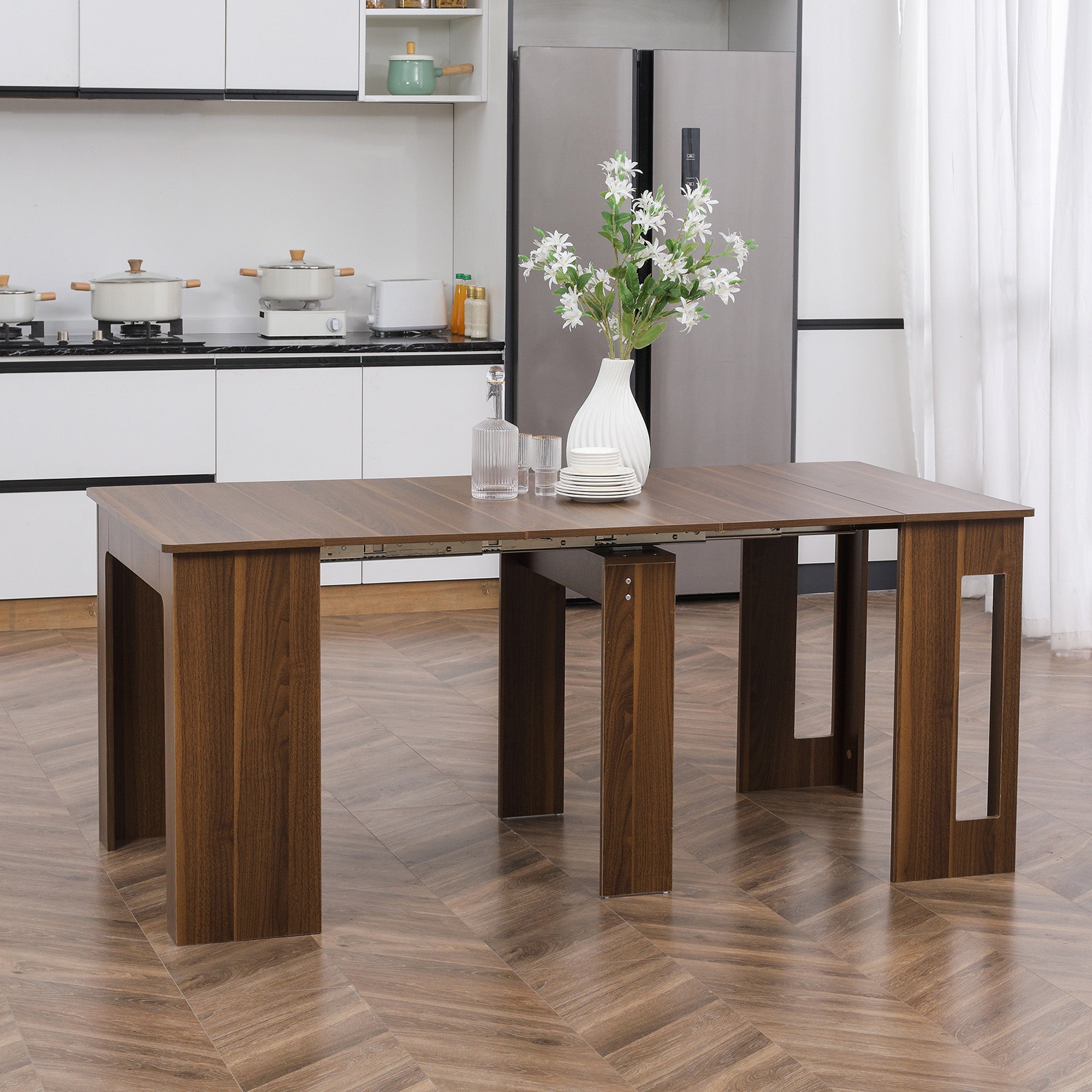 Foldable Extendable Dining Table - Light Brown, Seats 6, 23.6"-70.9"-DECOROLALA