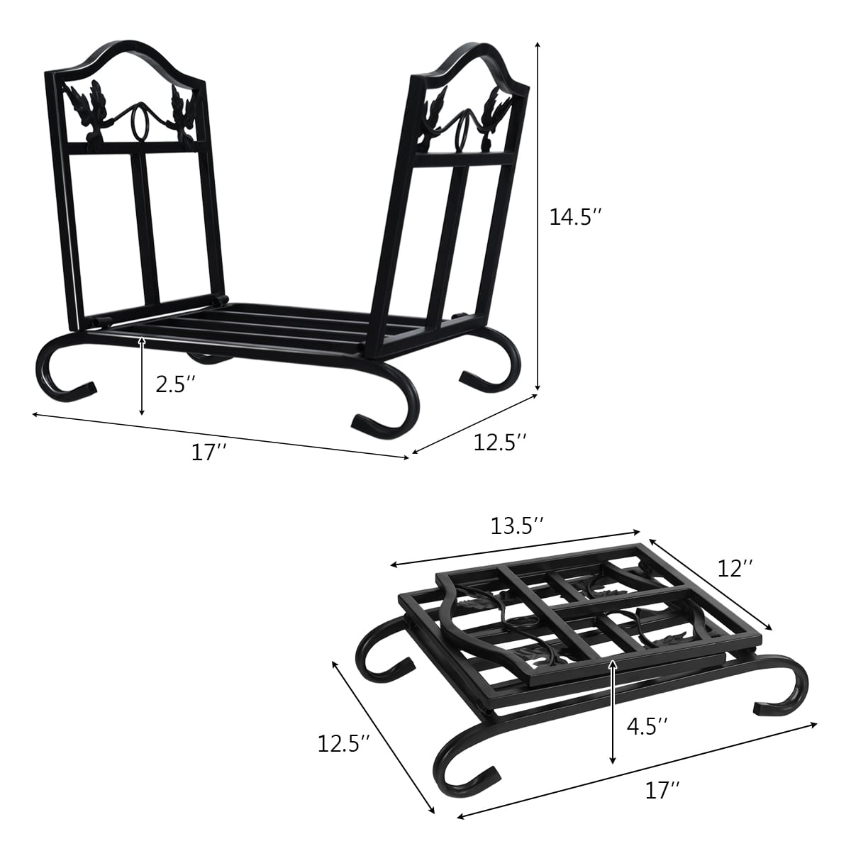 Foldable Firewood Log Rack Steel Wood Storage Holder-Log Racks & Carriers-DECOROLALA
