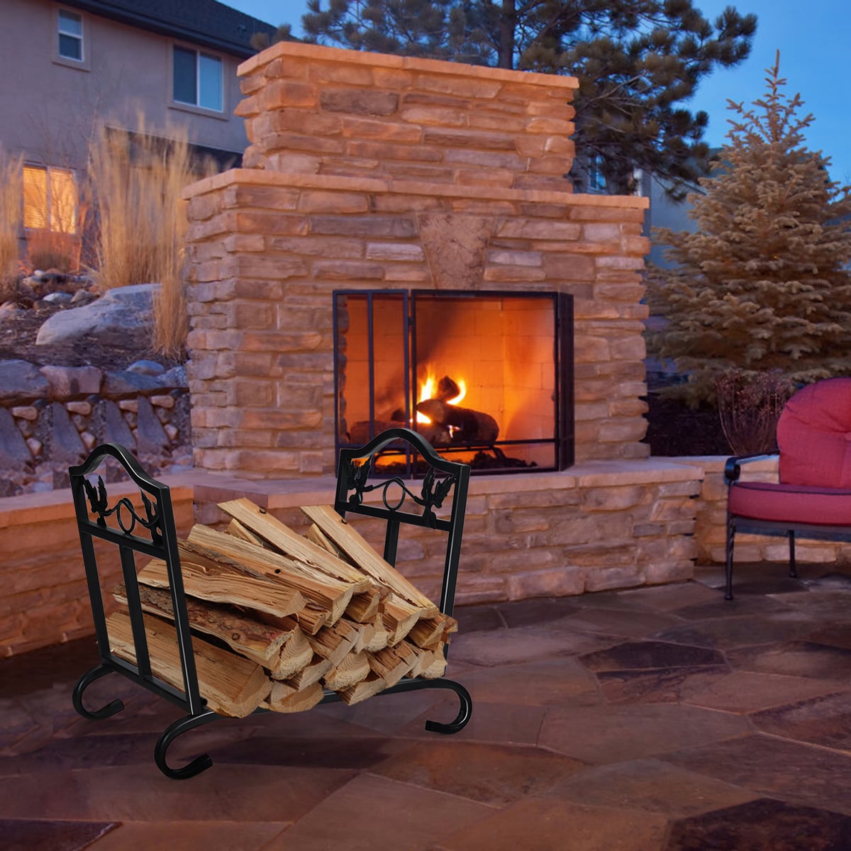 Foldable Firewood Log Rack Steel Wood Storage Holder-Log Racks & Carriers-DECOROLALA