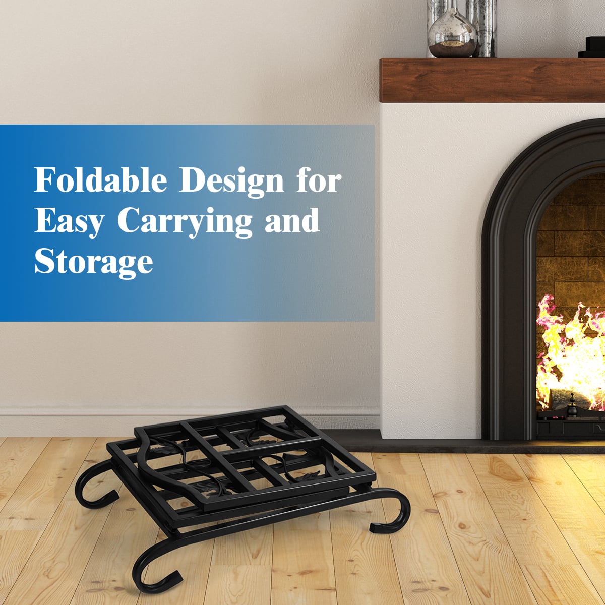 Foldable Firewood Log Rack Steel Wood Storage Holder-Log Racks & Carriers-DECOROLALA