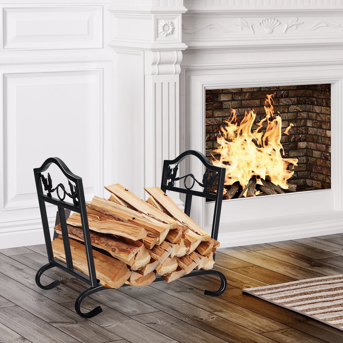 Foldable Firewood Log Rack Steel Wood Storage Holder-Log Racks & Carriers-DECOROLALA