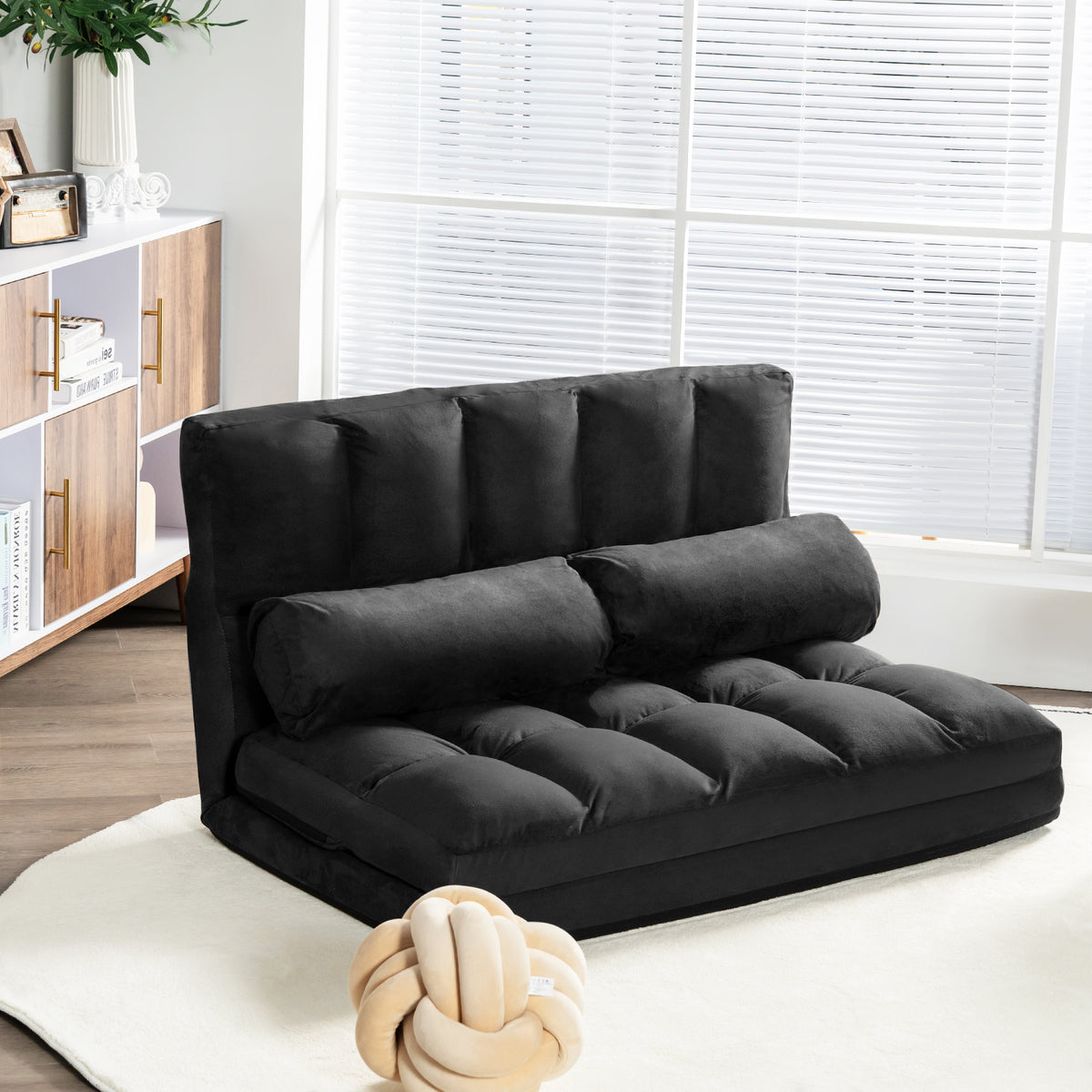 Foldable Floor 6-Position Adjustable Lounge Couch-Black-Floor Chairs-DECOROLALA