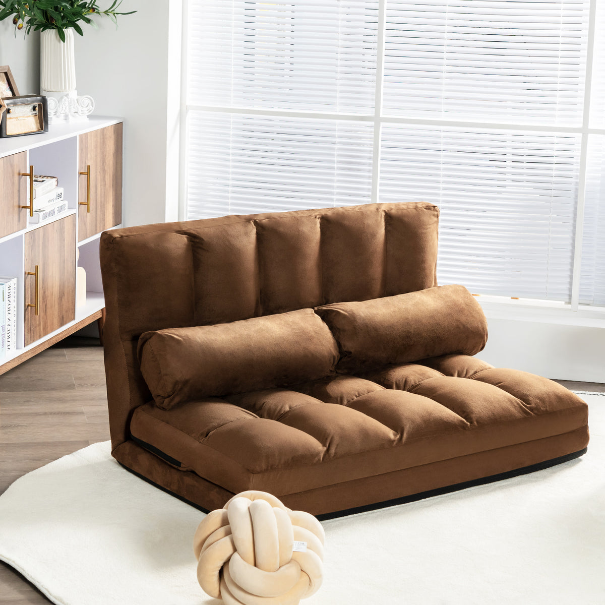 Foldable Floor 6-Position Adjustable Lounge Couch-Brown-Floor Chairs-DECOROLALA