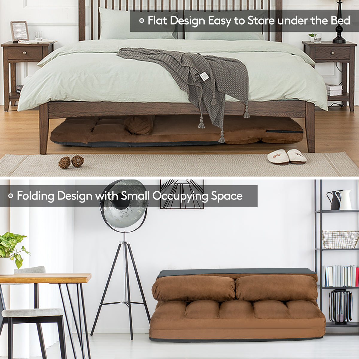 Foldable Floor 6-Position Adjustable Lounge Couch-Brown-Floor Chairs-DECOROLALA