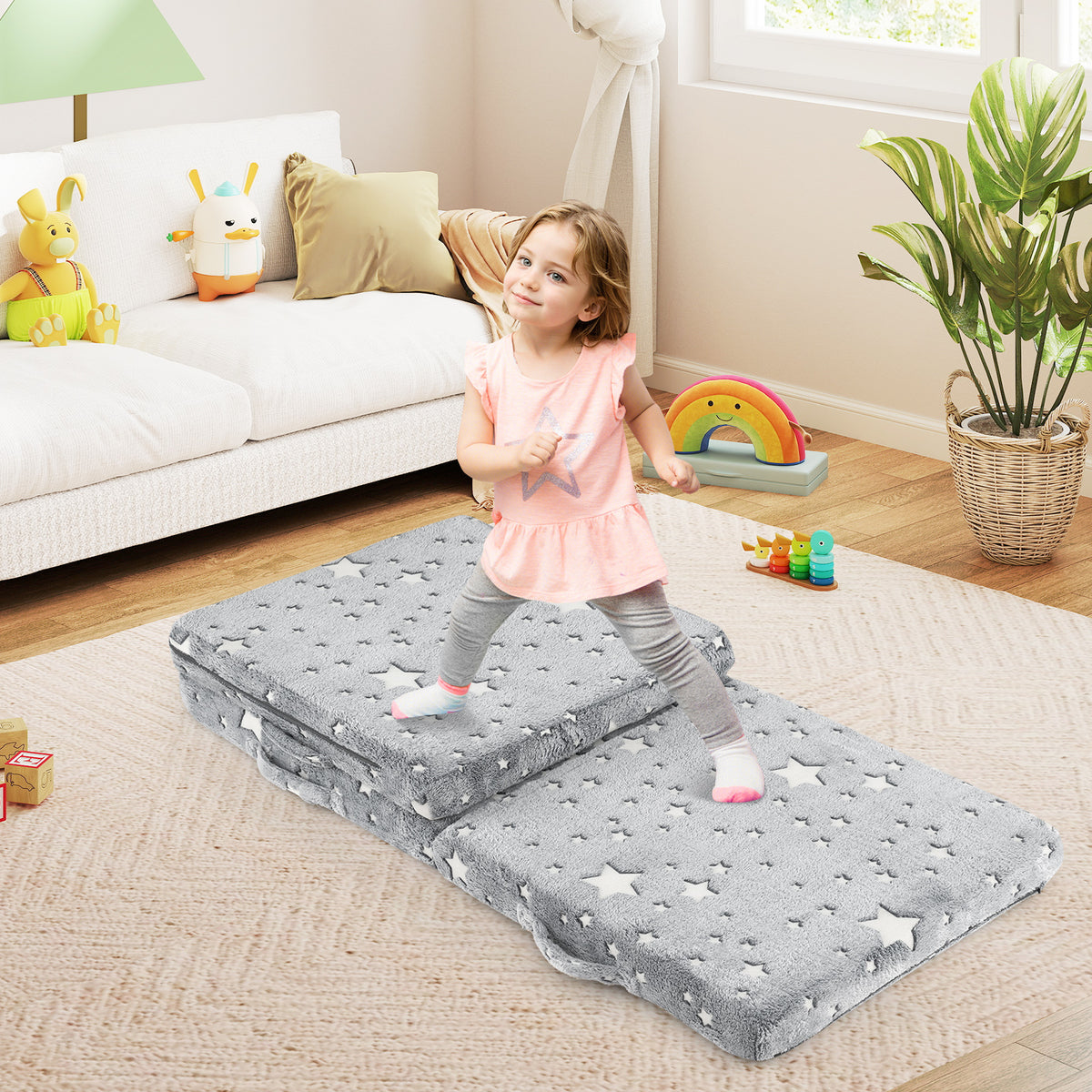 Foldable Floor Mattress for Kids with Washable Flannel Cover-Dark Gray-Mattresses-DECOROLALA