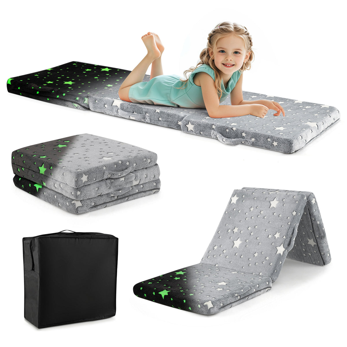 Foldable Floor Mattress for Kids with Washable Flannel Cover-Dark Gray-Mattresses-DECOROLALA