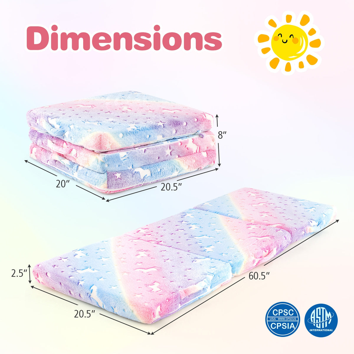 Foldable Floor Mattress for Kids with Washable Flannel Cover-Multicolor-Mattresses-DECOROLALA