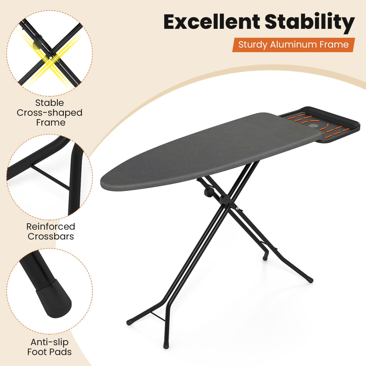 Foldable Full Size Ironing Board - Grey 48" x 18" Steel Frame-Dryers-DECOROLALA