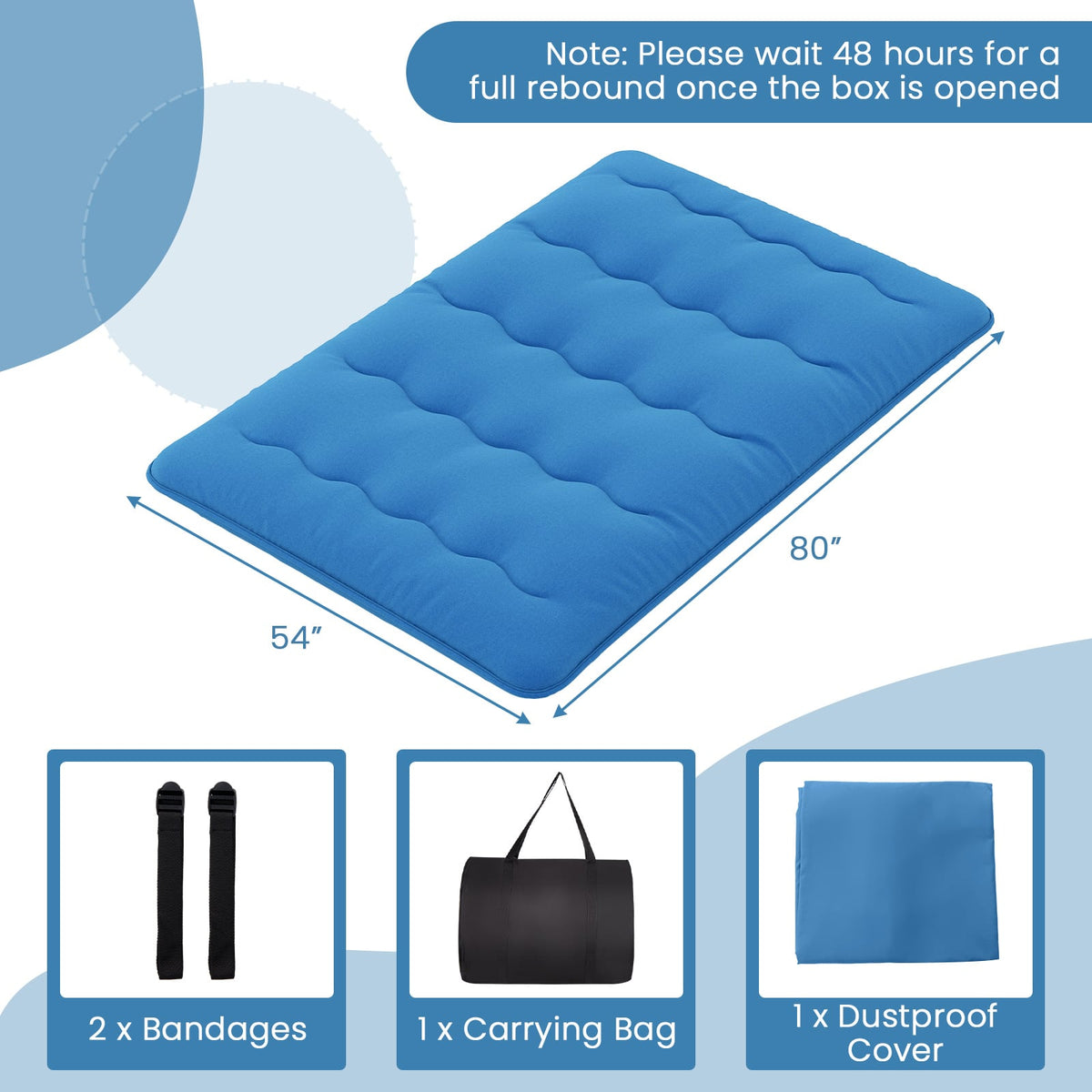 Foldable Futon Mattress with Washable Cover and Carry Bag for Camping Blue-Full Size-Mattresses-DECOROLALA